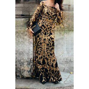 Baltic Born black+gold sequin gown S